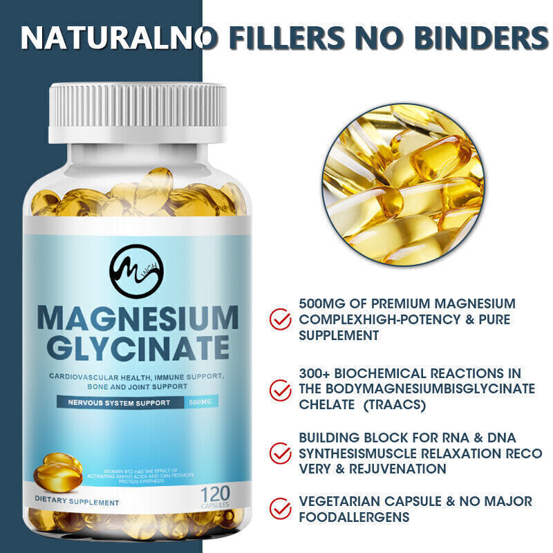 500MG Magnesium Glycinate High Absorption,Improved Sleep,Stress & Anxiety Relief