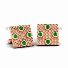 AAA Green Emerald Gemstone 14k Gold Plated Silver Cufflink Men's Jewelry CF56