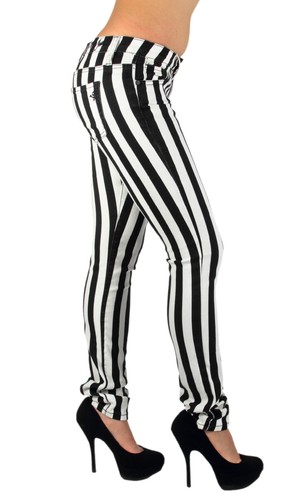 Black & White Striped 5 Pockets Classic Skinny Jeans - Picture 4 of 21