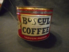 Vintage Boscul Coffee 1LB Tin Wm Scull Co Camden NJ, NY, Ohio Advertising Rustic