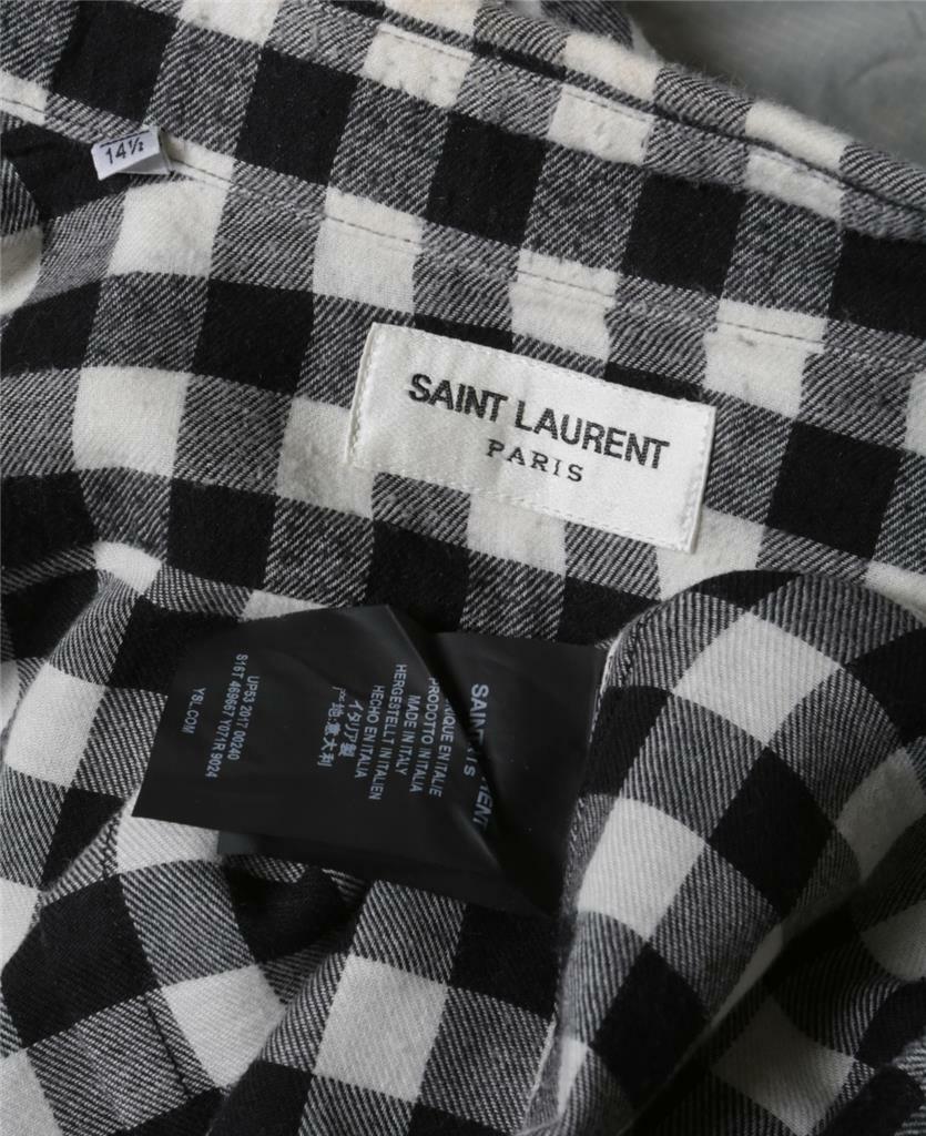 Camicia uomo SAINT LAURENT a quadri nero bianco cotone bottoni manica lunga 37 14 5