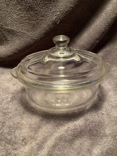 Vintage Glasbake Oval Clear Glass Casserole Baking Dish With Clear Lid # 224
