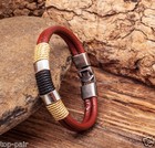 Hemp Leather Bracelet Wristband Cuff Brown G10 Men's Cool Surfer Metal Clasp