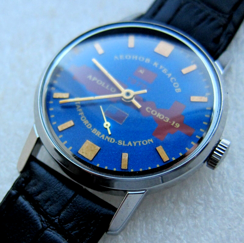 Orologio da polso retrò URSS ZIM Apollo-Soyuz volo sperimentale "stretta di mano nello spazio" - Foto 2 di 14