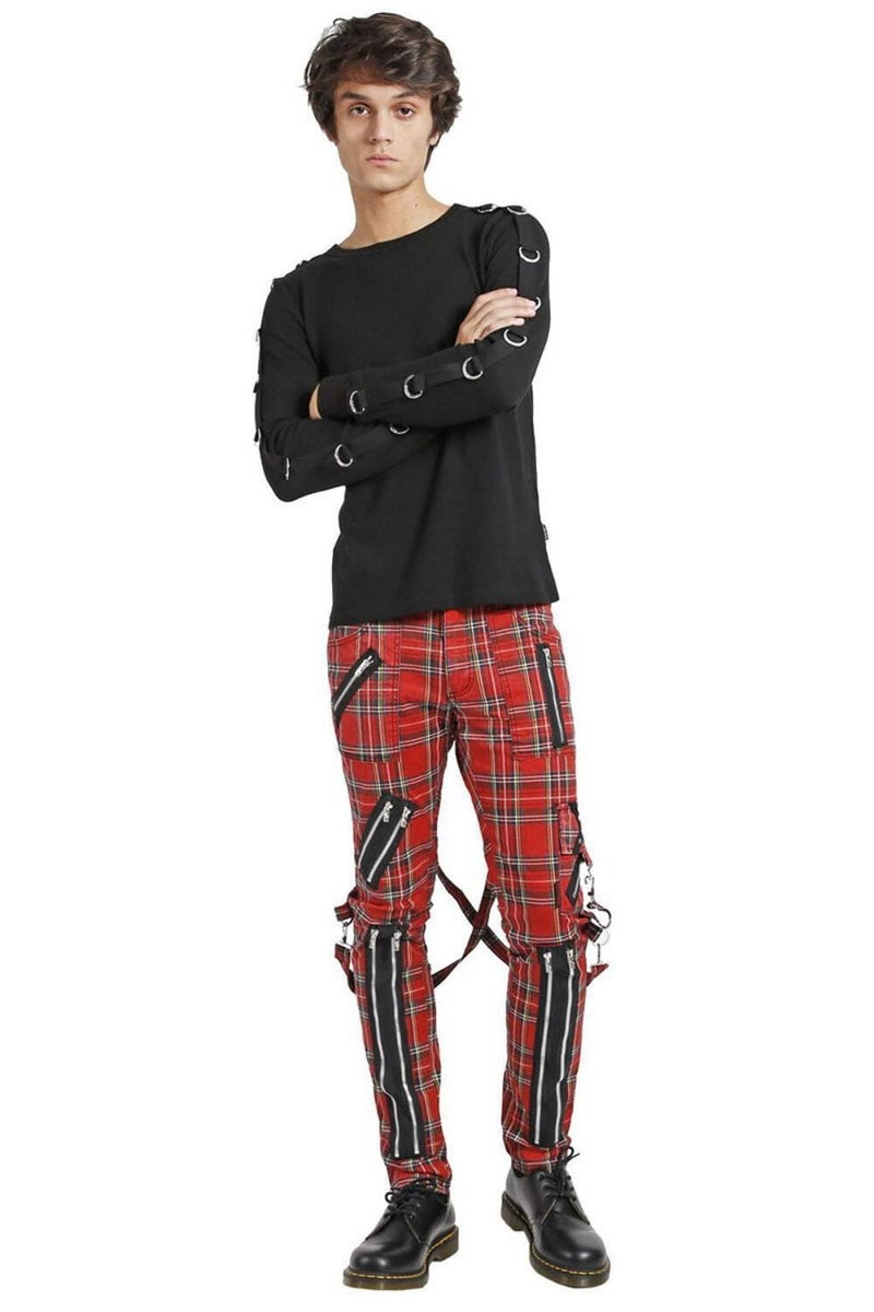 Tripp NYC Mens Punk Bondage Pants [Red Plaid] - Bondage Pants