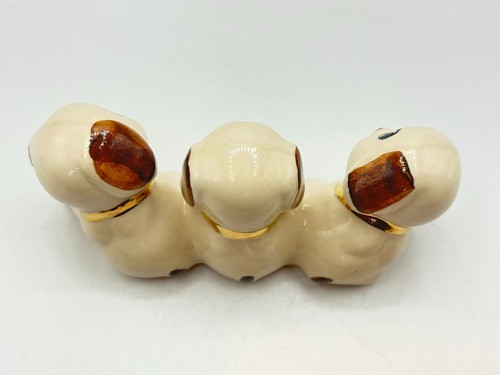 Three Puppies Sitting in a Row Ceramic Puppy Figurine - Picture 8 of 9