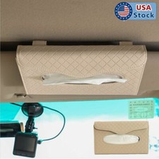 Car Tissue Box Towel Car Sun Visor Tissue Box Holder Auto Interior Storage Beige
