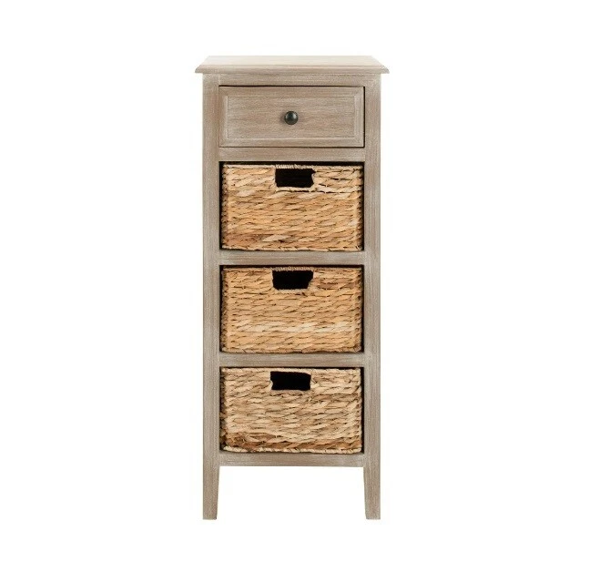 Mesa auxiliar de granja almacenamiento mesita de noche cesta de extremo cajón envejecido madera beige Foto 2 de 4