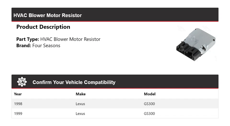 For 1998-1999 Lexus GS300 HVAC Blower Motor Resistor 4 Seasons - Image 2 of 4