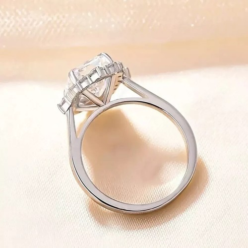 Solid 14K White Gold Moissanite Halo Engagement Ring 2.50 Carat Radiant Cut VVS1 - Picture 3 of 6
