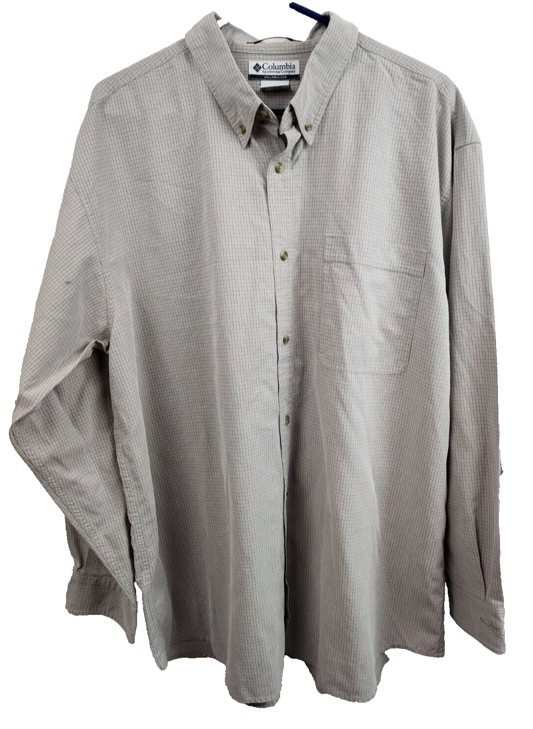 Columbia Mens Button Up Shirt Size 2XL Gray Plaid Collared Long Sleeve Outdoor