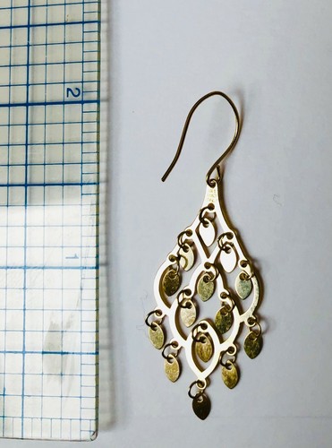 10k Yellow Gold Textured Shiny Multi Drop Leaf On Teardrop Drop Dangle Earrings - Picture 9 of 10