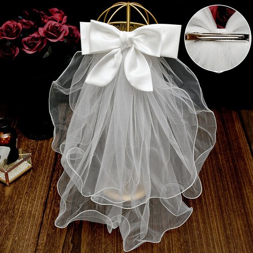 1x Bridal Wedding Veil Satin Bow with Comb or Bobby Pin Marriage Festival Party - Picture 4 of 11