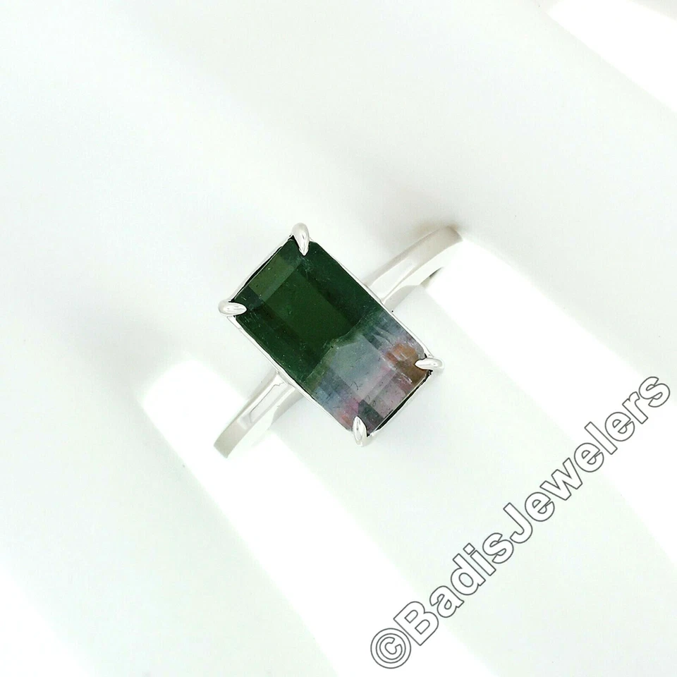 Anillo solitario de turmalina sandía rosa y verde esmeralda de 3,44 quilates de oro blanco de 14 k Foto 4 de 4