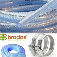 PVC HOSE Clear Flexible Reinforced Braided Food Grade WATER Tube Pipe + 4 CLIPS