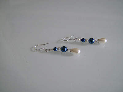 Boucles D'oreilles Blanc/bleu Turquoise Pour Mariée Ou Soirée - Neuf Avec étiquettes