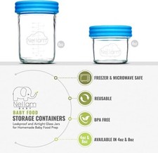 Nellam Baby Food Storage 8 oz Containers with blue lid, set of 4