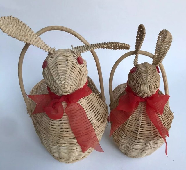 Pair Of Rattan Bunny Rabbit Baskets With Handles eBay