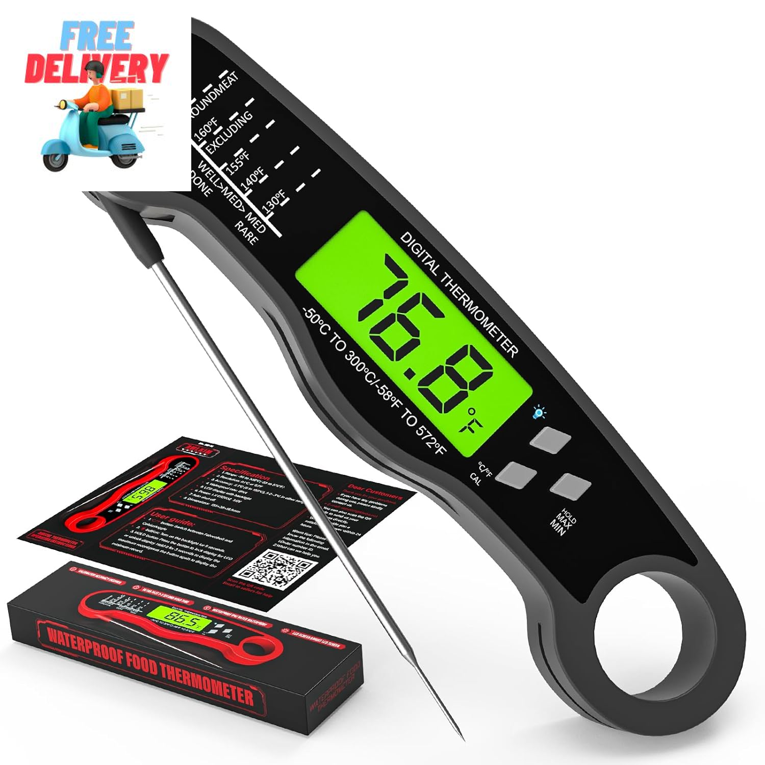 Meat Thermometer Cooking, Waterproof/Backlight Camping Kitchen Free Shipping-image