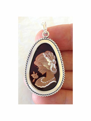 BALTIC ROSE or CAMEO ENGRAVED AMBER STERLING SILVER HANDMADE DESIGNER PENDANT - Picture 16 of 16