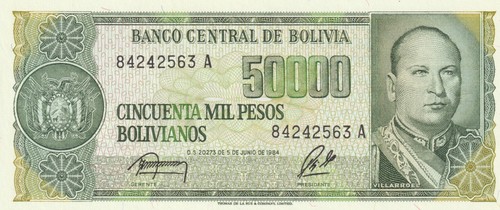 Bolivien 1984 50.000 Bolivianos Banknote Banknote Pick 170a Schnäppchen Bin