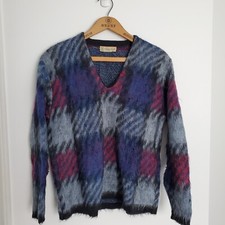 Vintage 60s Mohair Cobain Sweater Grunge Fuzzy Women's Small Patterned
