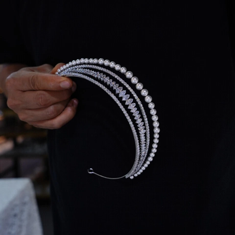 4T Elegante Circón Boda Tiaras Coronas Cristal Novia Cabello Accesorio Foto 2 de 4