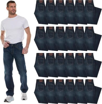 24 Pack Mens Wholesale Jeans Pants, Classic Fit Bulk Mens Denim, Assorted Sizes