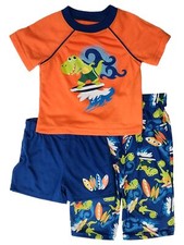 Infant  Toddler Boys Orange  Blue Alligator Surfing 3 Piece Pajama Set