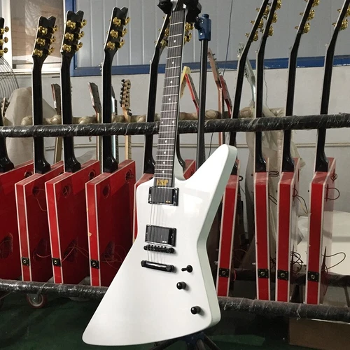 White Explorer Electric Guitar Solid Black Fretboard HPL Fretboard H-H Pickups