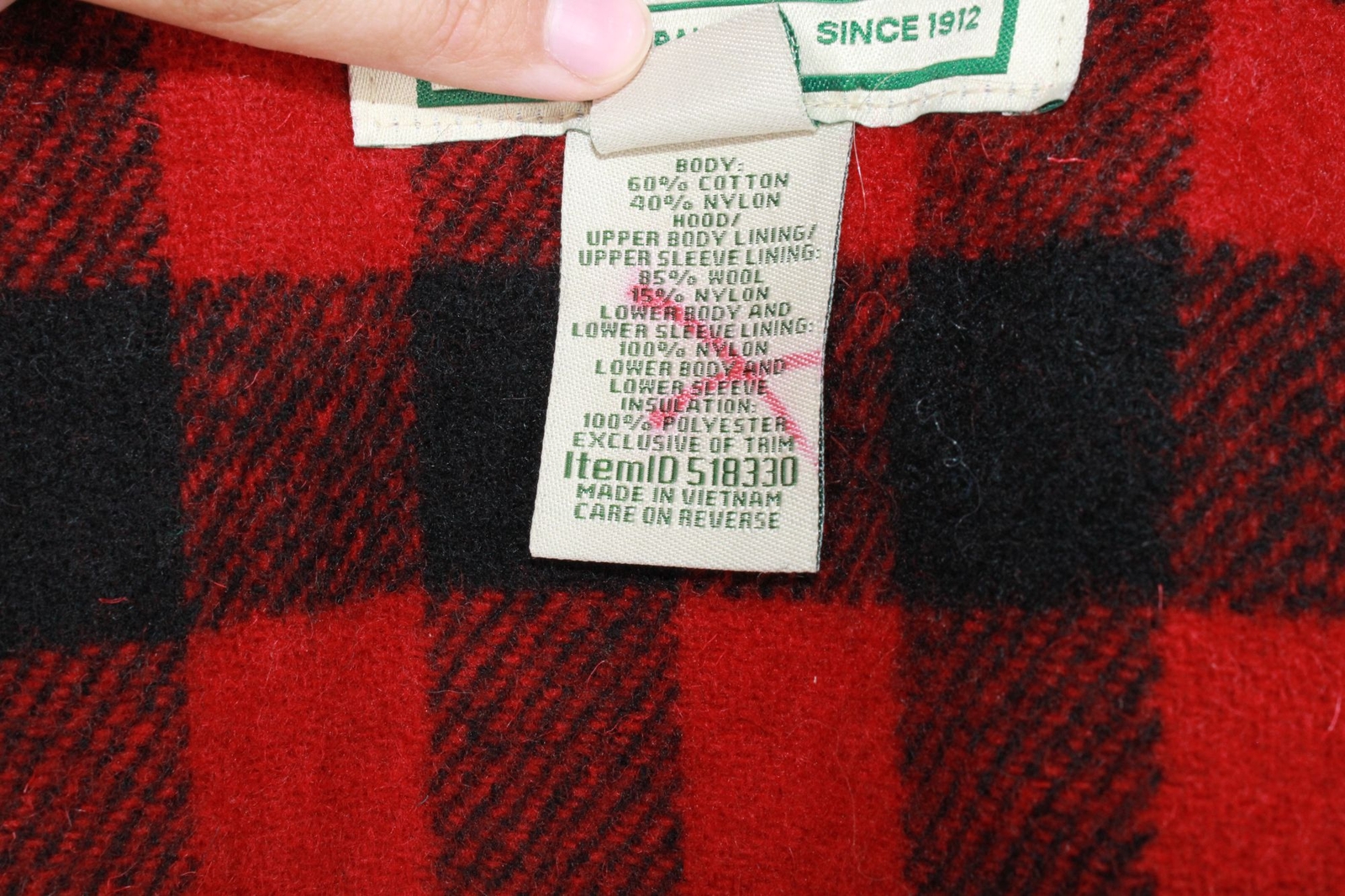 LL Bean Men's '82 Green Nylon Wool Lined Original Baxter State Hooded