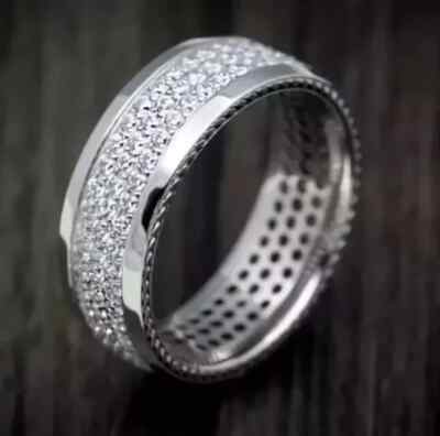 2Ct Round Cut Lab-Created Diamond Men's Wedding Band Ring 14k White Gold Plated