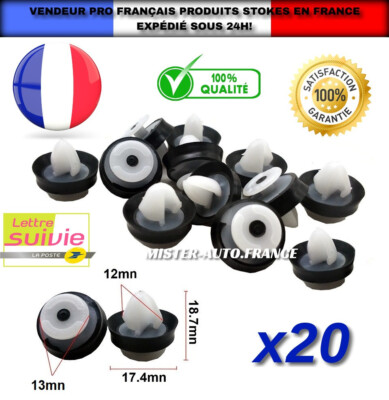 Clips De Garniture De Porte Voiture - Lot De 20, Référence OE 9345ZN, En Nylon, Dimensions 22,3x20 Mm