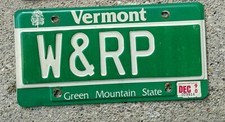 REAL VERMONT STATE LICENSE PLATE AUTO NUMBER CAR TAG # W&RP GREEN MOUNTAIN STATE