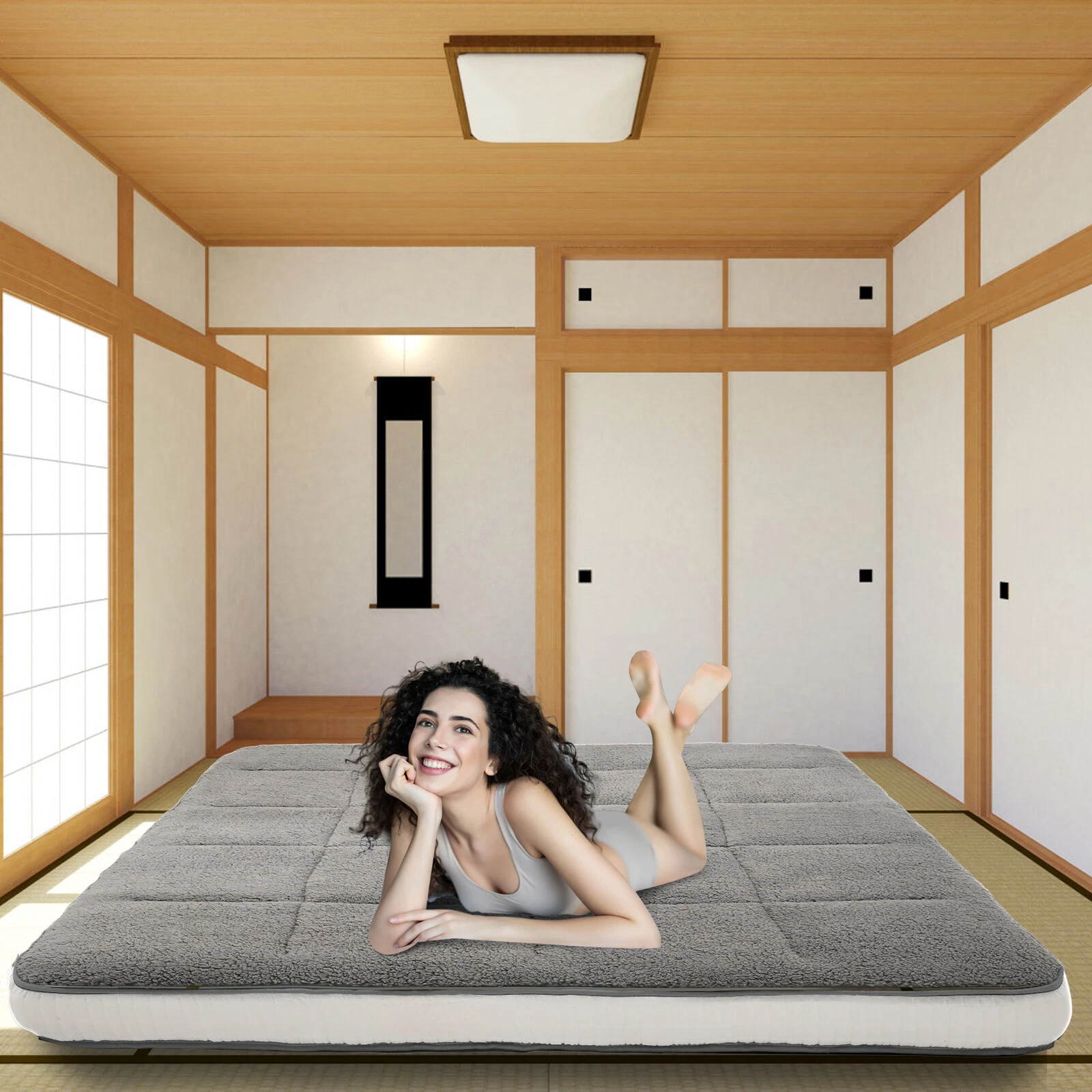SLSY Foldable Sherpa Fleece Mattress,Sleeping Tatami Mat Lounger Guest Bed