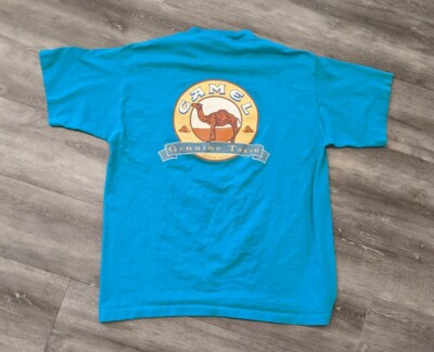 Vintage Camel Cigarettes 1995 Bold Teal Single Stitch Pocket T-Shirt Size XL USA
