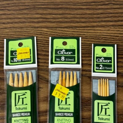 CLOVER TAKUMI BAMBOO PREMIUM KNITTING NEEDLES, 7'' #2 #8 #10.5 Lot
