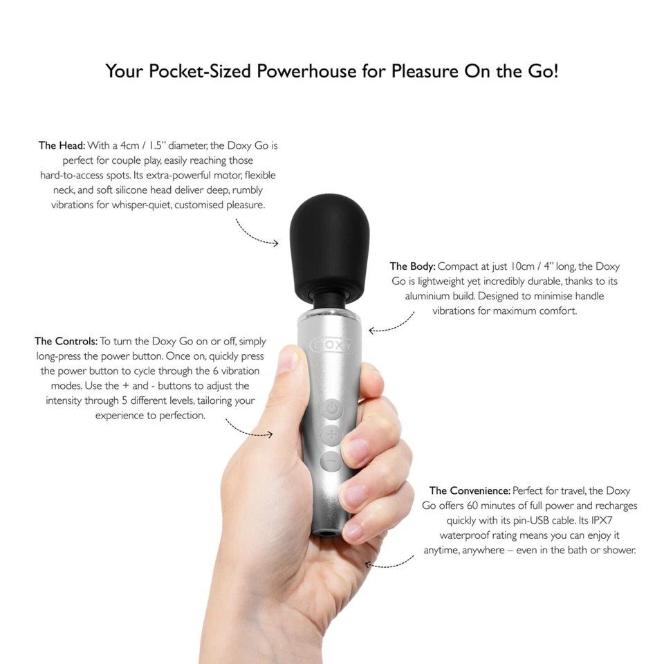 Auténtico DOXY GO Varita Mini Masajeador Aluminio Recargable Hecho en el Reino Unido Foto 4 de 4