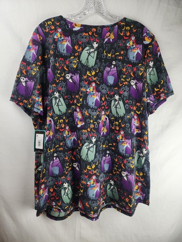 Women's L Disney Nightmare Before Christmas JACK & SALLY Scrub Top Scrubstar - Picture 8 of 10