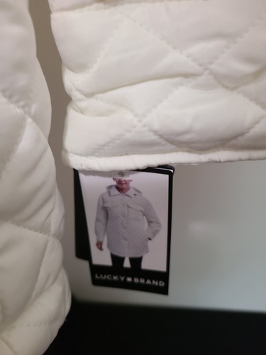 NWT $ 198 Lucky Brand White Snap Quilted Jacket S Drawstring Hood Pockets Coller - Picture 11 of 17