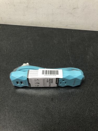 CyberPower 3 ft. 3-Outlet 2-USB Surge Protector, Turquoise Blue-New
