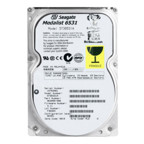 Seagate Medaillengewinner 6531 6.5GB 5.4K Ata 3.5'' ST36531A - Bild 1 von 2
