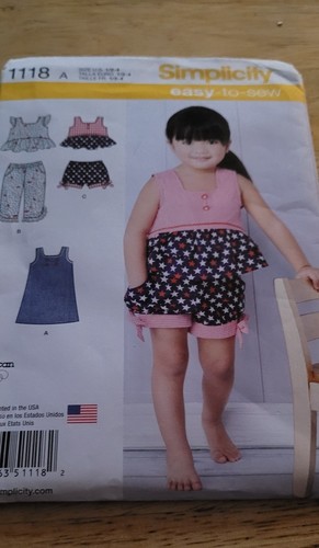 Simplicity 1118 Toddler Dress Top Shorts Pattern Size 1/2-4 Uncut