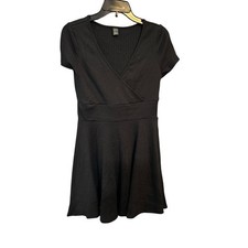 SHEIN Solid Black V Neck Dress Knee Length Size Small