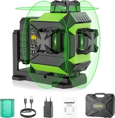 Huepar 3D Self-Leveling Cross Line Laser Level with Rechargeable Li-ion Battery