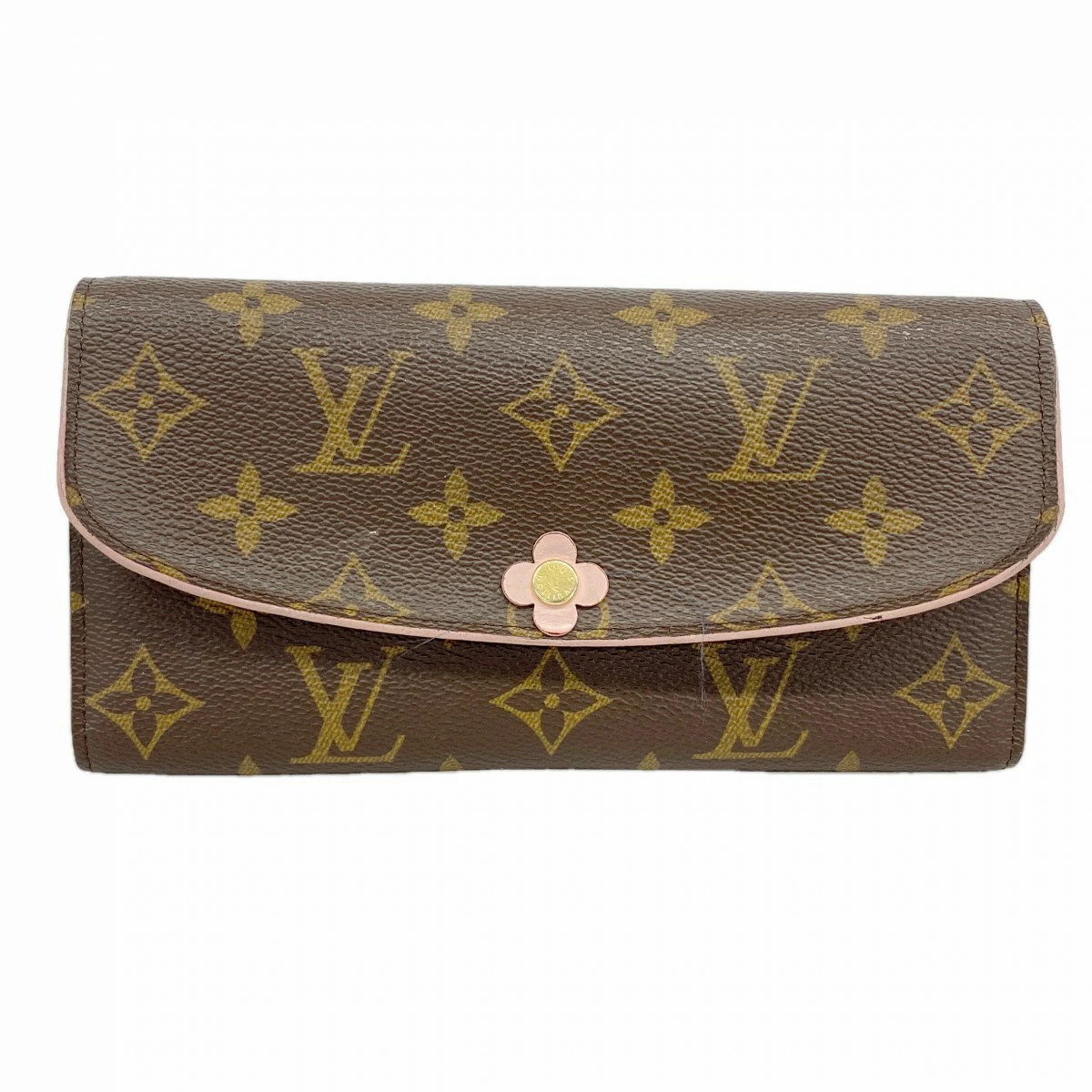 LOUIS VUITTON Monogram Emily Wallet Hot Pink Flower Charm M64202 Used