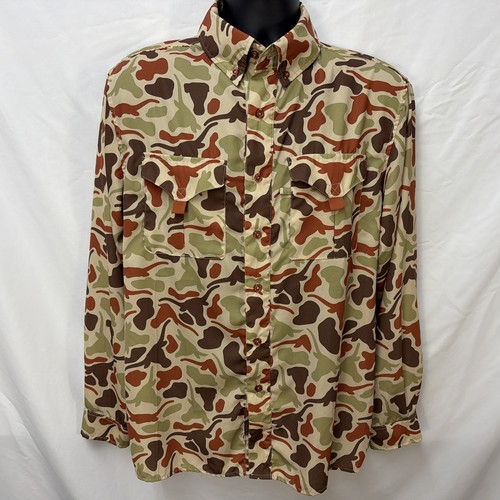 AMIGO PROVISIONS CO TEXAS LONGHORNS CAMO VENTED FISHING SHIRT SIZE M ROLLTAB