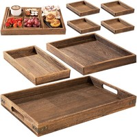 Yangbaga Tablett Serviertablett 7 Stk Aus Holz, Mit Griffen Tablett Rechteckig