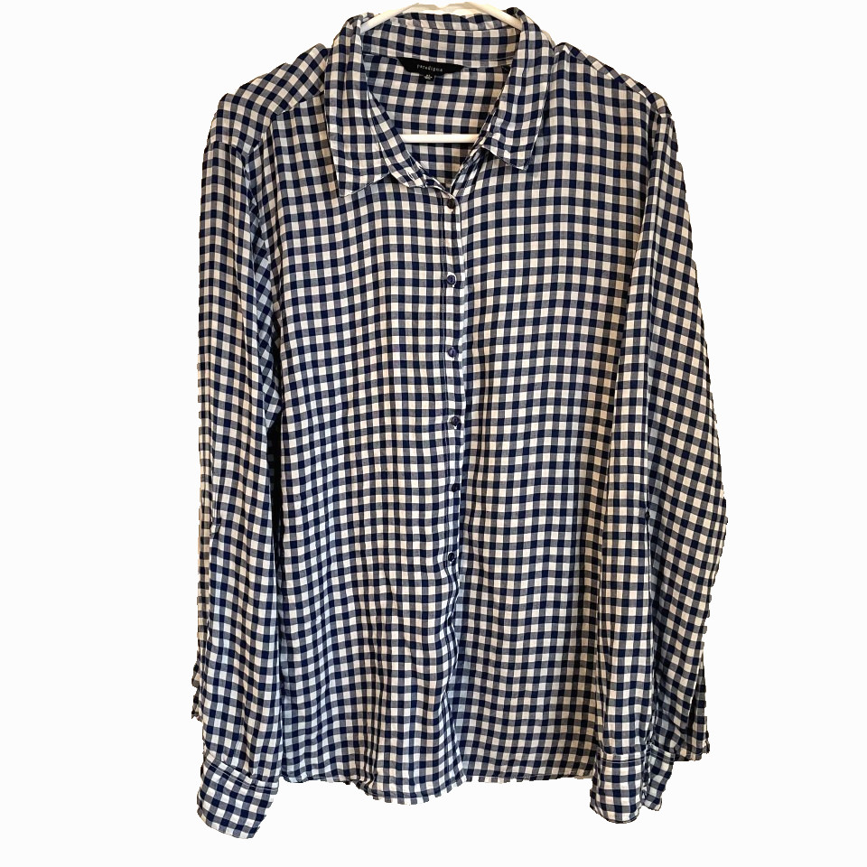 Paradigma Womens XL Blue White Striped Long Sleeve Button Up Top Blouse
