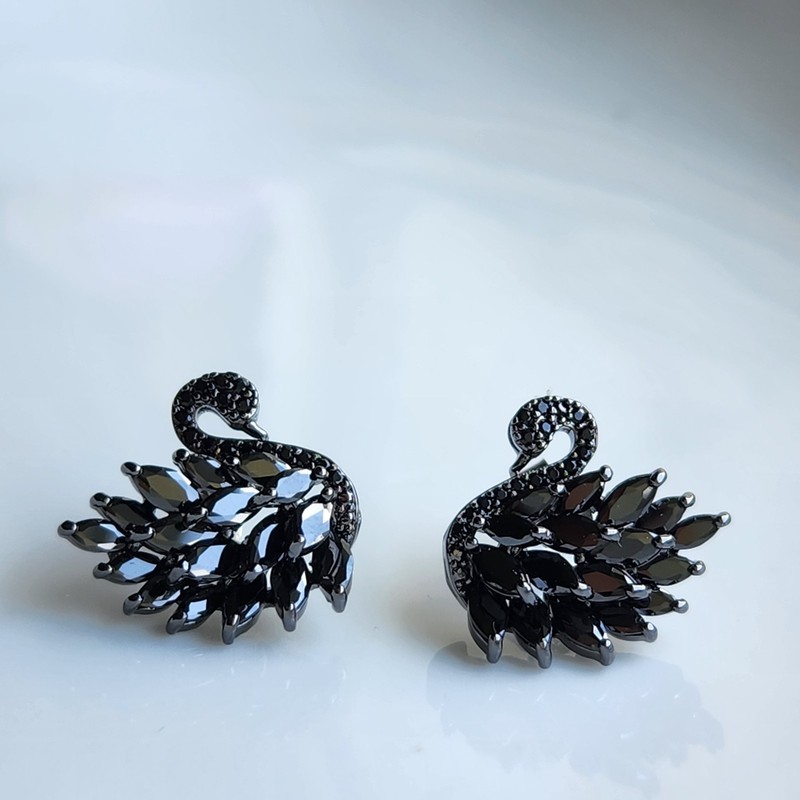 925 Sterling Silver 2.4x4mm Black Tourmaline Swan 3/4'' Earrings Gemstone